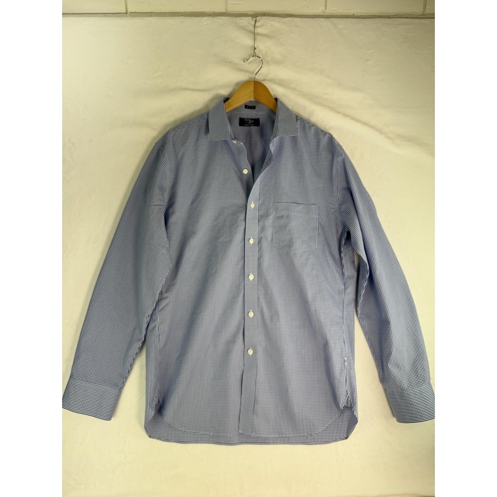 J Crew Thompson Shirtings Shirt Mens Large Blue Gingham Wrinkle‎ Free Dress